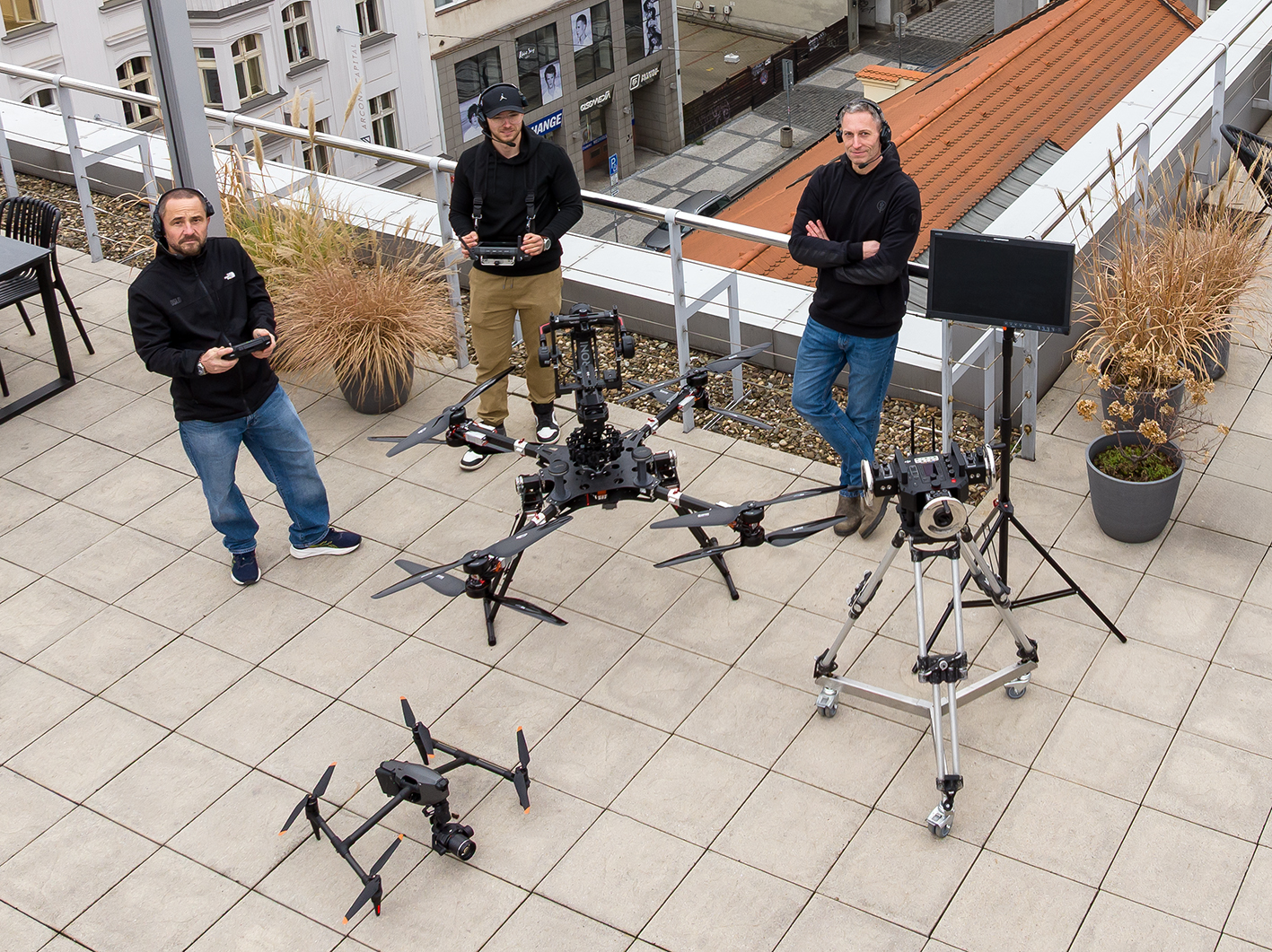 Aerial drone shot being captured over a film location